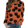 thumbnail image 1 of Liacowi Women Juniors Halloween Sweatshirt Skull Ghost Cat Pumpkin Print Long Sleeve Loose Pullover Tops Casual Streetwear for Teen, 1 of 9
