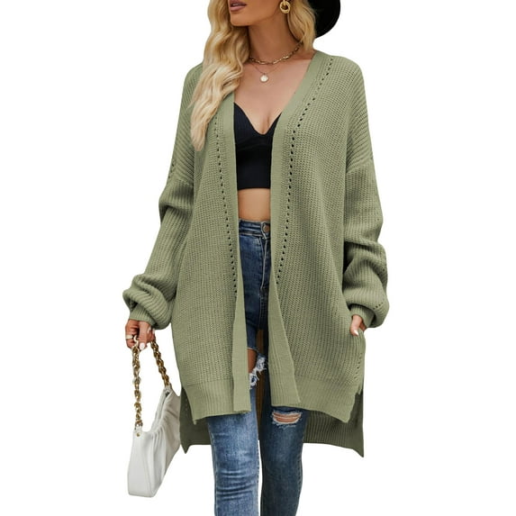 Liacowi Women Juniors Knit Cardigan Long Sleeve Sweater Open Front Knitwear Fall Loose Outwear for Teen