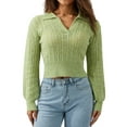 thumbnail image 1 of Liacowi Women Juniors Knit Crop Sweater Pullover Long Sleeve Knitted Crop Top Preppy Cropped Sweater Tops Knitwear, 1 of 7