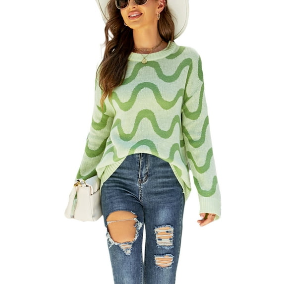Liacowi Women Juniors Knitted Sweater Long Sleeve Contrast Color Pullover Retro Jumpers Tops Fall Loose Knitwear for Teen