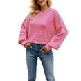 thumbnail image 1 of Liacowi Women Juniors Knitted Sweater Long Sleeve Solid Pullover Retro Jumpers Tops Fall Loose Knitwear for Teen, 1 of 3