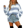 thumbnail image 1 of Liacowi Women Juniors Knitted Sweater Long Sleeve Stripe Pullover Retro Jumpers Tops Fall Loose Knitwear for Teen, 1 of 6