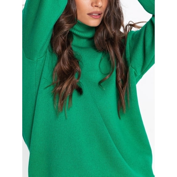 Liacowi Women Juniors Knitted Turtleneck Sweater Long Sleeve Solid Color Pullover Retro Jumpers Tops Fall Loose Knitwear for Teen