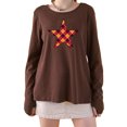 thumbnail image 1 of Liacowi Women Juniors Long Sleeve T-shirt Plaid Star Print Tees Casual Tops Loose Fit, 1 of 5