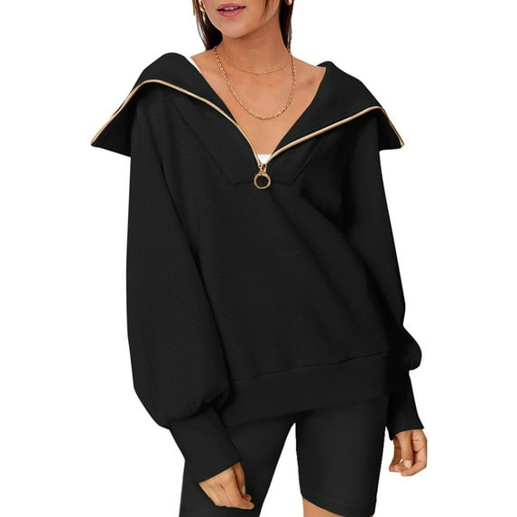 Liacowi Women Juniors Oversized Sweatshirt Lapel Half Zip Long Sleeve Pullover Oversized Tops Casual Streetwear for Teen
