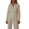 thumbnail image 1 of Liacowi Women Juniors Pleated 2 Piece Outfit Loungewear Pants Set Long Sleeve Button Down Blouse Shirt Palazzo Pants Suit Streetwear, 1 of 5