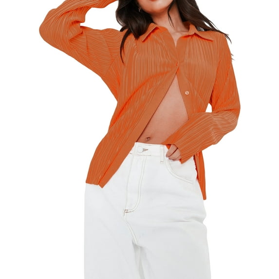 Liacowi Women Juniors Pleated Blouse Tops Long Sleeve Button Down Shirts Lapel Collar Cardigant T Shirt Casual Clothes