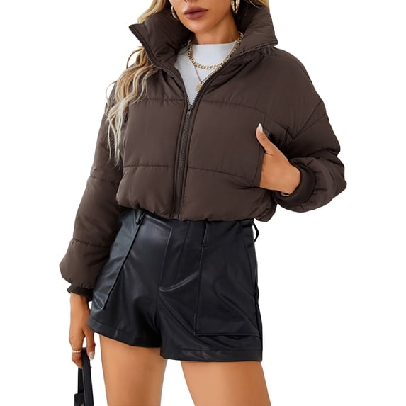 Liacowi Women Juniors Quilted Puffer Coat Winter Lightweight Long Sleeve Warm Outerwear Stand Collar Padded Jacket with Pockets