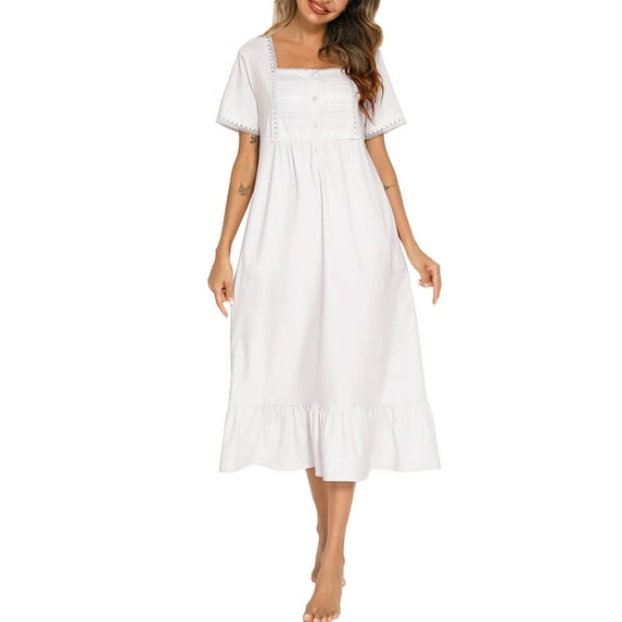 Liacowi Women Juniors Short Sleeve Night Dress Ruffled Lace Trim Nightgowns Loose A-Line Sleep Dress Summer Sleepwear