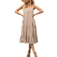 thumbnail image 1 of Liacowi Women Juniors Sleeveless Dress Casual Loose Ruffle Tiered Flowy A Line Swing Beach Sundress Teen Girl Tank Midi Dress with Pocket, 1 of 6