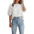 thumbnail image 1 of Liacowi Women Juniors Summer Casual T-shirt Tops Half Puff Sleeve Round Neck Shirts Loose Floral Blouse, 1 of 8