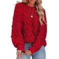 thumbnail image 1 of Liacowi Women Knit Sweater Long Sleeve Crew Neck Solid Pullover Warm Sweater with Balls for Fall Winter, 1 of 5