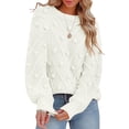 thumbnail image 1 of Liacowi Women Knit Sweater Long Sleeve Crew Neck Solid Pullover Warm Sweater with Balls for Fall Winter, 1 of 6