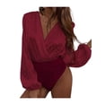 thumbnail image 1 of Liacowi Women Long Sleeve Bodycon Romper Leopard Print Patchwork Short Jumpsuit One Piece Playsuits Bodysuits, 1 of 6