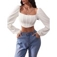 thumbnail image 1 of Liacowi Women Long Sleeve Bustiers Crop Top Retro Backless Slim Fit Tops T-Shirts, 1 of 7