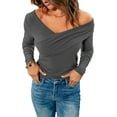 thumbnail image 1 of Liacowi Women Long Sleeve Shirt Solid Color Off-Shoulder Tops Casual Pullover for Fall Club Streetwear Aesthetic Clothes, 1 of 4