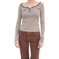 thumbnail image 1 of Liacowi Women Long Sleeve T-shirt Striped Print V-neck Pullover Casual Tops Slim Fit, 1 of 5