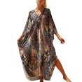 thumbnail image 1 of Liacowi Women Loose Swimsuit Cover Up Zebra Leopard Print V-Neck Beach Dress Raglan Sleeve Plus Size Maxi Dress Caftan Kaftan Bathing Suit Cover Up, 1 of 9