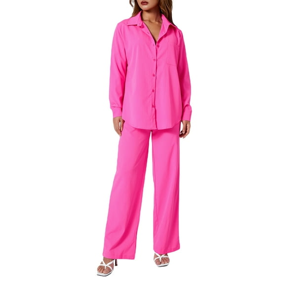Liacowi Women Pants Suit Elegant Long Sleeve Shirt with Elastic Waist Pants Fall Casual Outfit