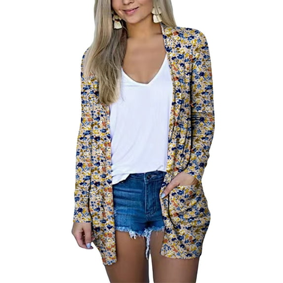 Liacowi Women Retro Cardigan Long Sleeve Graphic Print Open Front Outerwear Fall Loose Fit Cardigan Steetwear