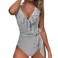 thumbnail image 1 of Liacowi Women Ruffle One Piece Swimsuit Sexy Deep V Neck Padded Monokini Tummy Control Bathing Suit Beachwear, 1 of 9