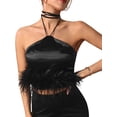 thumbnail image 1 of Liacowi Women Sexy Feather Trim Tank Top Sleeveless Spaghetti Strap Cami Vest Backless Crop Top Streetwear, 1 of 6