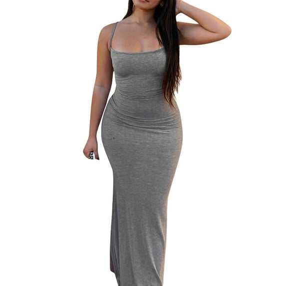 Liacowi Women Sexy Long Dress Spaghetti Strap Low Cut Cami Dress Bodycon Summer Beach Party Formal Sundress