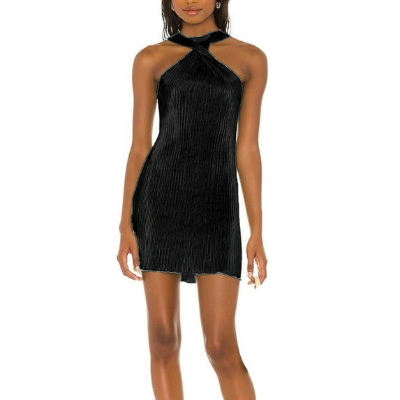 Liacowi Women Sheath Dress, Solid Color Twist Halter Neck Short Skirt, Sleeveless Off-the-shoulder One-piece