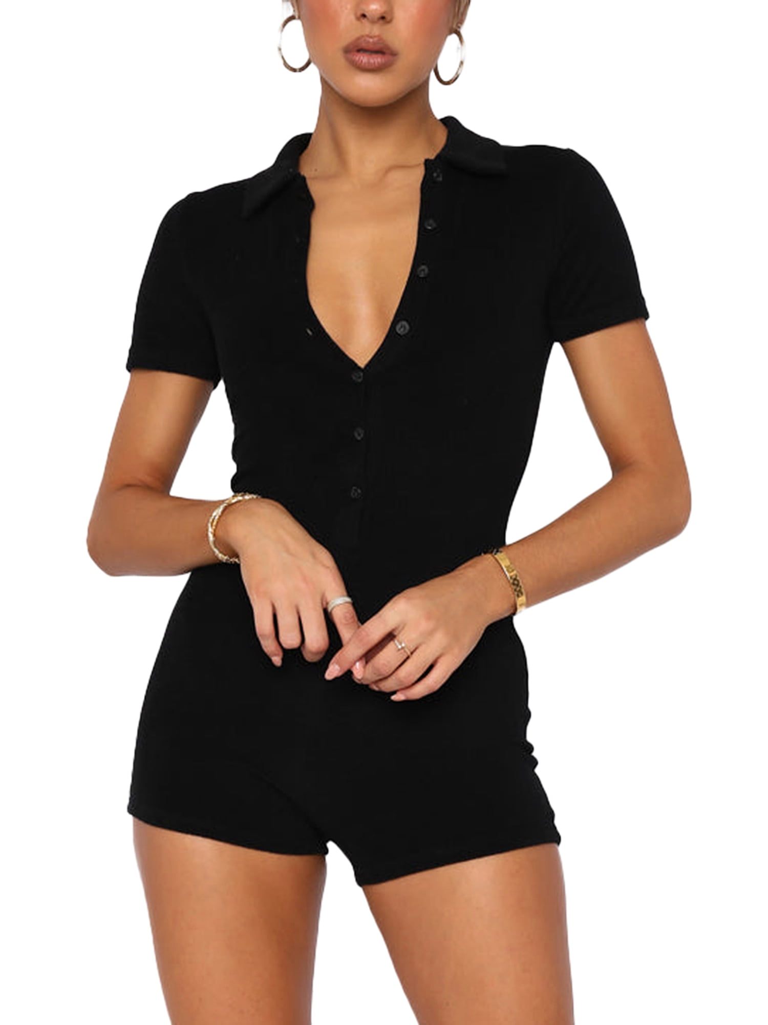 Black Romper Fitted Romper Shorts Sexy Rompers For Women