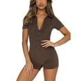 thumbnail image 1 of Liacowi Women Short Sleeve Bodycon Romper Sexy V Neck Slim Fit Short Jumpsuit Solid Color One Piece Playsuits Bodysuits, 1 of 9