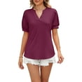 thumbnail image 1 of Liacowi Women Short Sleeve T-Shirts Solid Color V-Neck Loose Shirts Summer Casual Tops Streetwear, 1 of 7