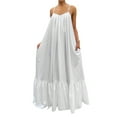 thumbnail image 1 of Liacowi Women Sleeveless Spaghetti Strap Cami Dress Ruched Ruffle Hem Loose Flowy Swing Pleated Long Dress with Pocket, 1 of 9