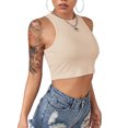thumbnail image 1 of Liacowi Women Sleeveless Vest Top Solid Crew Neck Rib Crop Top Basic Slim Fit Tee Summer Casual Tank Tops, 1 of 6