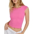 thumbnail image 1 of Liacowi Women Slim Fit Crop Tops Casual Solid Color Short Sleeve Tight Tee Shirt Backless Basic Streetwear, 1 of 5
