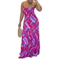 thumbnail image 1 of Liacowi Women Strapless Tube Long Dress Summer Boho Print Backless Pleated Dress Beach Maxi Dresses Streetwear, 1 of 2