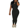 thumbnail image 1 of Liacowi Women Stretchy Bocyon Jumpsuit Solid Color Short Sleeve Zip Sportwear One Piece Bodysuit, 1 of 7