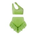 thumbnail image 1 of Liacowi Women Summer 2 Piece Outfits Shorts Sets Sleeveless Cutout Crop Top Tank and High Waisted Feather Shorts Streetwear, 1 of 9