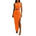 thumbnail image 1 of Liacowi Women Summer 2 Pieces Outfits Sleeveless Crop Tank Tops and Wrapped Hip High Slit Long Skirts Set Party Streetwear, 1 of 9