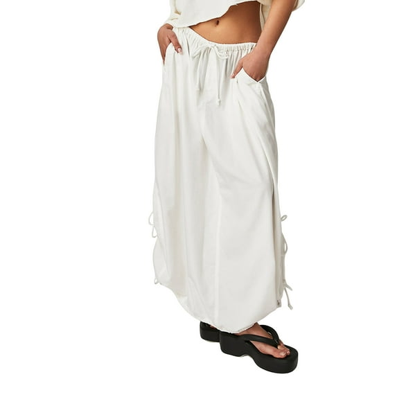 Liacowi Women Summer Cargo Skirt Casual Solid Colors Loose Elastic Drawstring Skirt with Pockets for Beach Streetwear