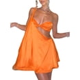thumbnail image 1 of Liacowi Women Summer Mini Dress Solid Color One Shoulder Wrap Hollow-Out Dress Casual Dress, 1 of 9