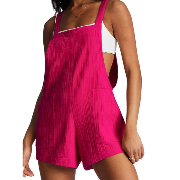 Liacowi Women Summer Short Jumpsuit Solid Color Sleeveless Spaghetti Strap Overalls Casual Suspender Pants