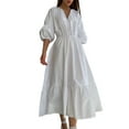 thumbnail image 1 of Liacowi Women Summer V Neck Puff Sleeve Off Shoulder Ruffle Tiered Smocked Midi Dress, 1 of 3