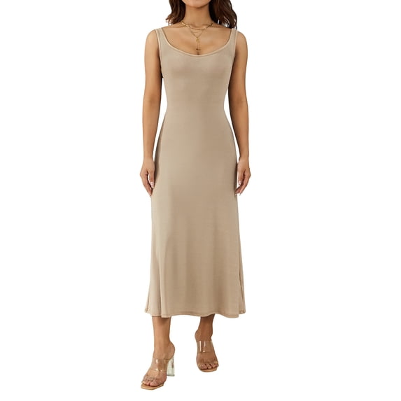 Liacowi Women Tank Dress Sleeveless Bodycon Long Dresses Slim Fit Dress Trendy Summer Sundress