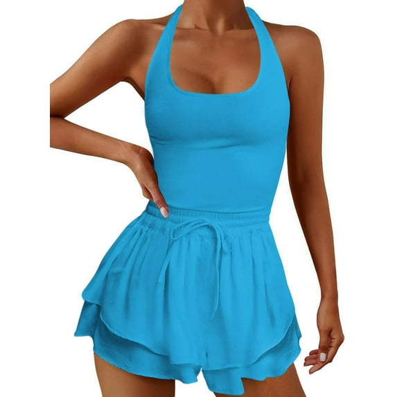 Liacowi Women Tennis Playsuits Shorts Solid Color Sleeveless Backless Workout Rompers Summer Yoga Jumpsuits Gym Clothes