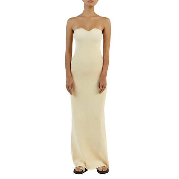 Liacowi Women Tube Dress Summer Knit Strapless Backless Long Dress Sleeveless Solid Color Bodycon Party Dress