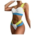 thumbnail image 1 of Liacowi Women Two Piece Swimsuit Contrasting Color Bandage Wide Straps Underwire Bra Briefs Split Swimwear, 1 of 9