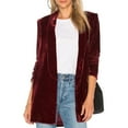 thumbnail image 1 of Liacowi Women Velvet Blazer Open Front Solid Color Long Sleeve Lapel Suit Jacket, 1 of 6