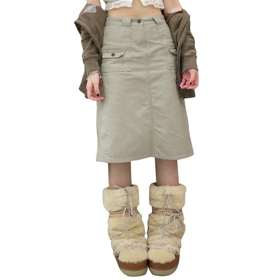 Liacowi Women Vintage Drawstring Long Skirts Low Waist Baggy Cargo Skirt E Girls Retro Aesthetic Harajuku Streetwear