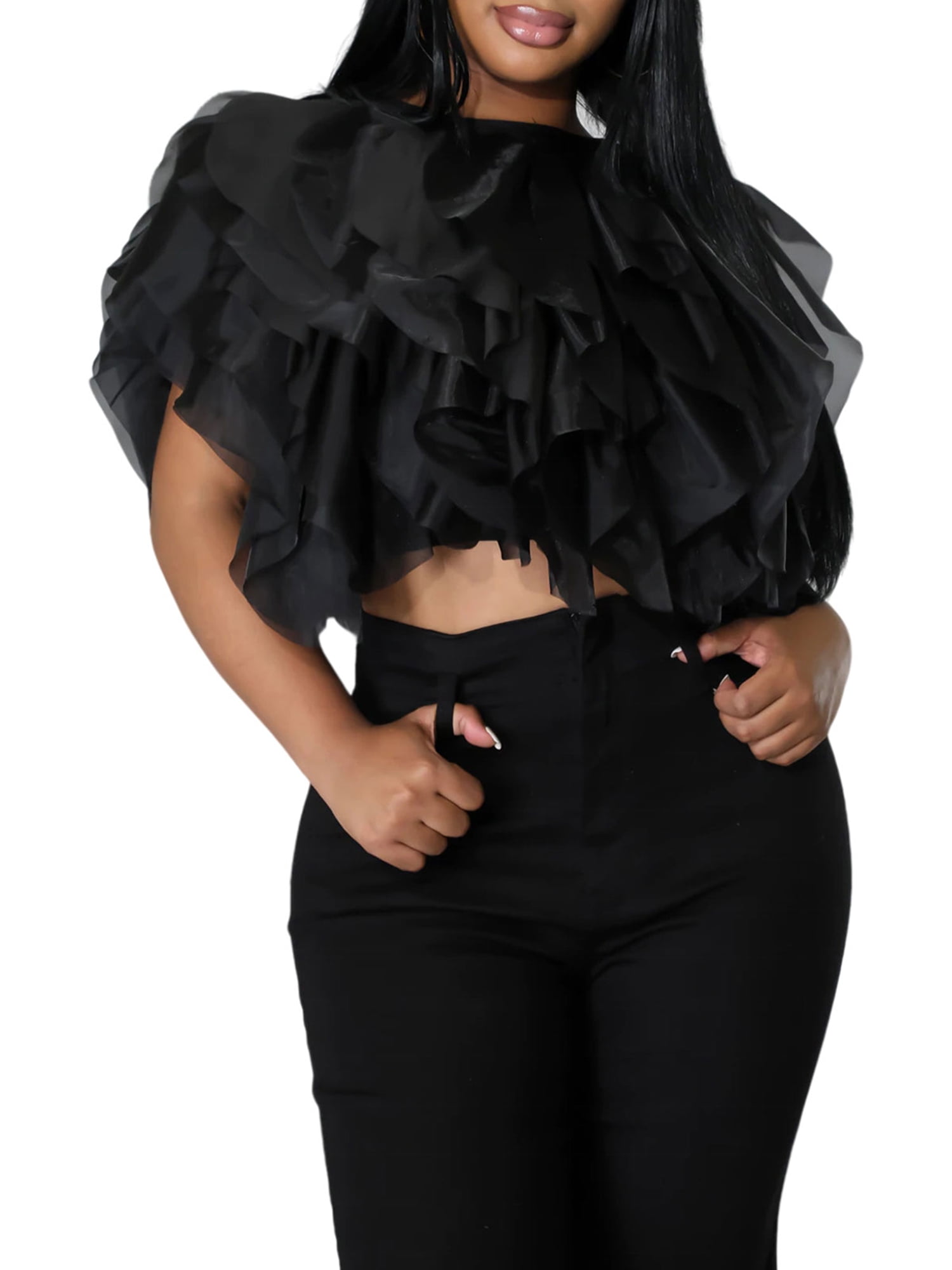 Liacowi Women Vintage Layered Tulle Tutu Crop Tops Sleeveless