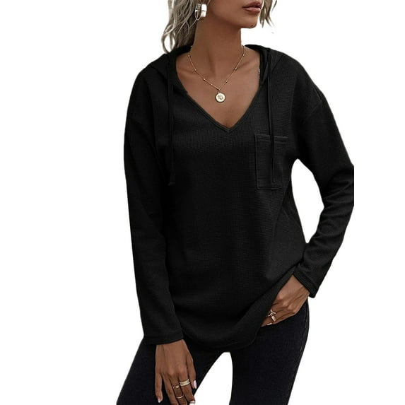 Liacowi Women Waffle Sweatshirts Solid Color Loose Casual Hoodies Pullovers Long Sleeve Tops Streetwear